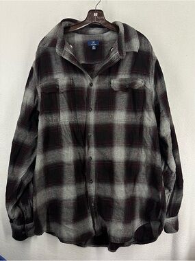 George Plaid Button Down Flannel Shirt 2XL Maroon Grunge Alt